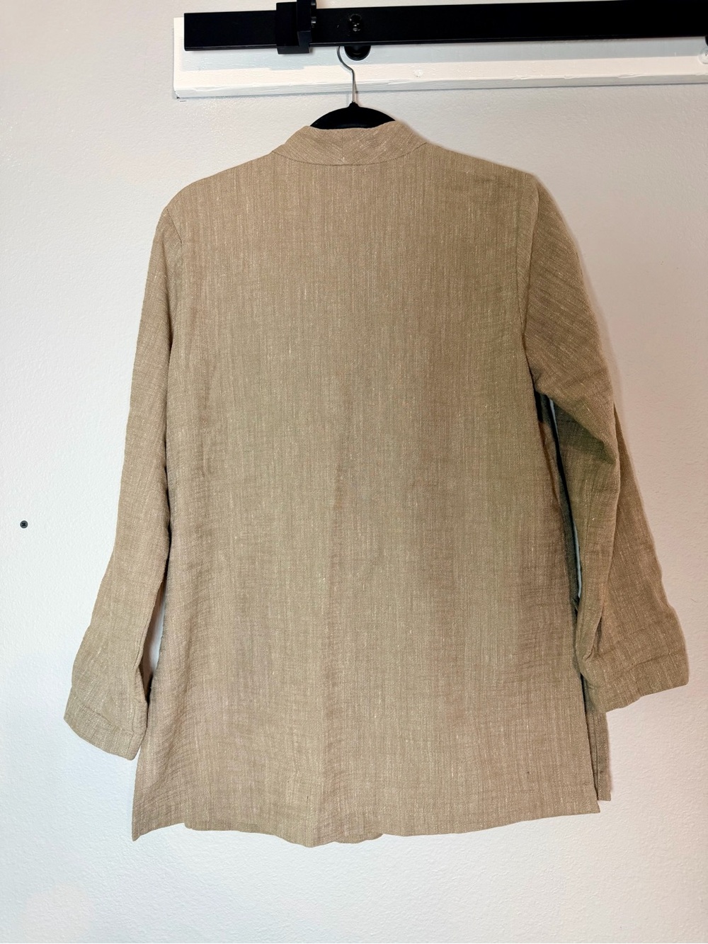 Vintage Eileen Fisher Open Front Jacket Button Closure Cotton Linen Blend Taupe - Picture 6 of 13